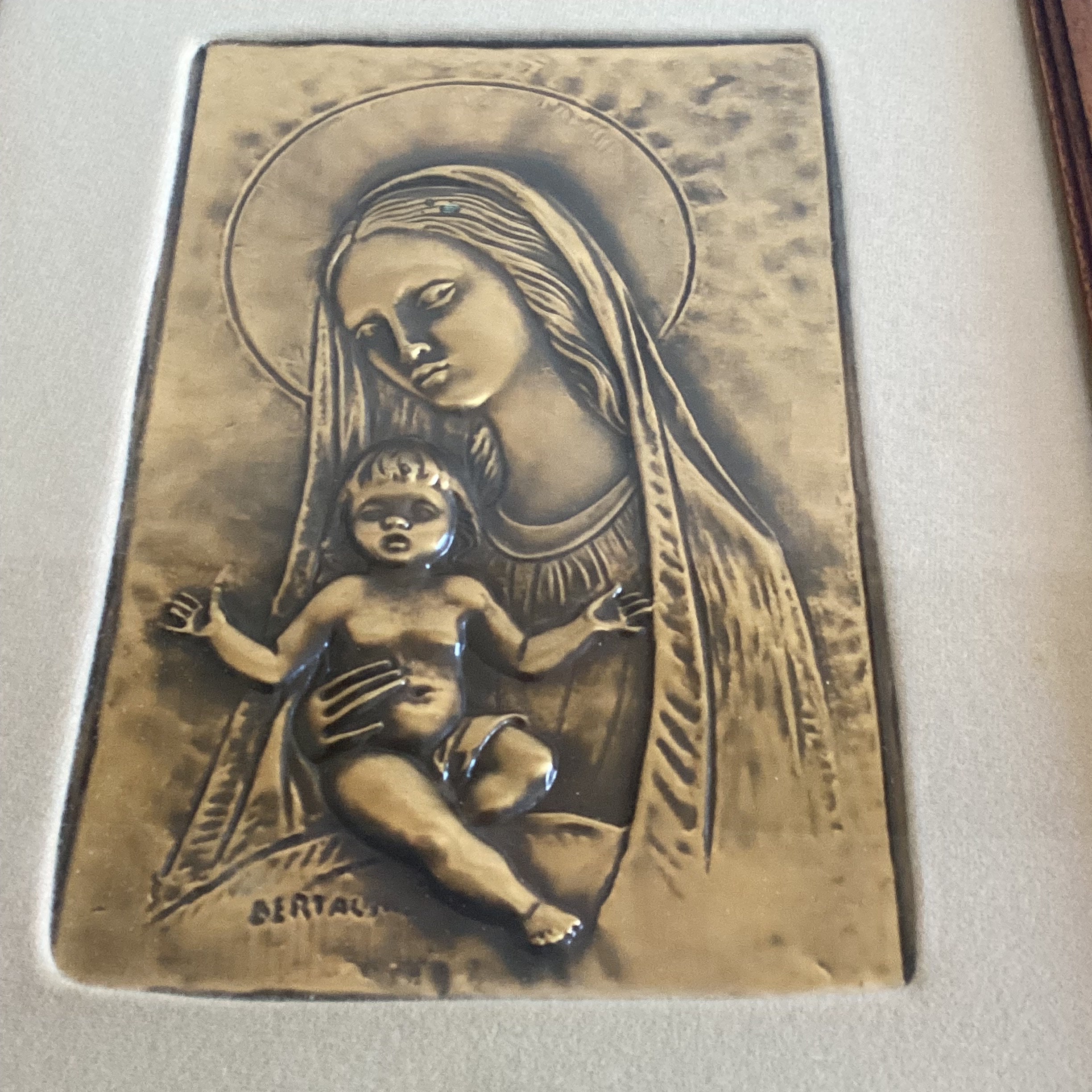Vintage Icon | Aldo Bertagna Madonna with Child, 1970s Bronzed Copper Art — photo 4 of 5