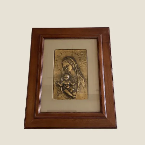 Vintage Icon | Aldo Bertagna Madonna with Child, 1970s Bronzed Copper Art
