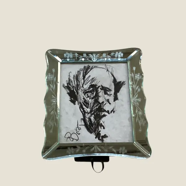 Vintage Painting | 1950s Waxed Pencil  by Boot With Venetian Glass Frame