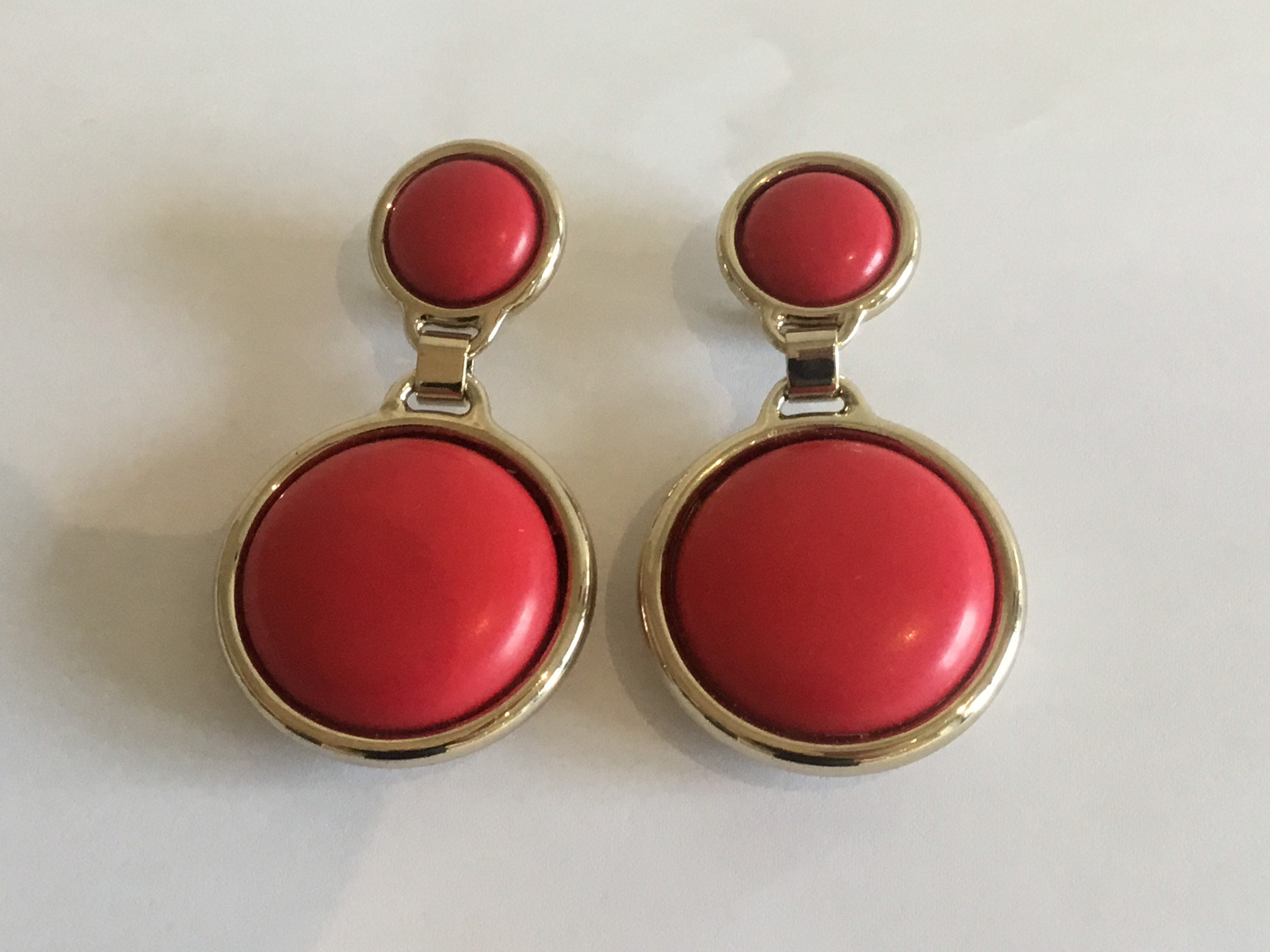 Vintage Earrings | Elie Saab Gold Plated Red Resin, Italian Designer Dangle Earrings — photo 2 of 7