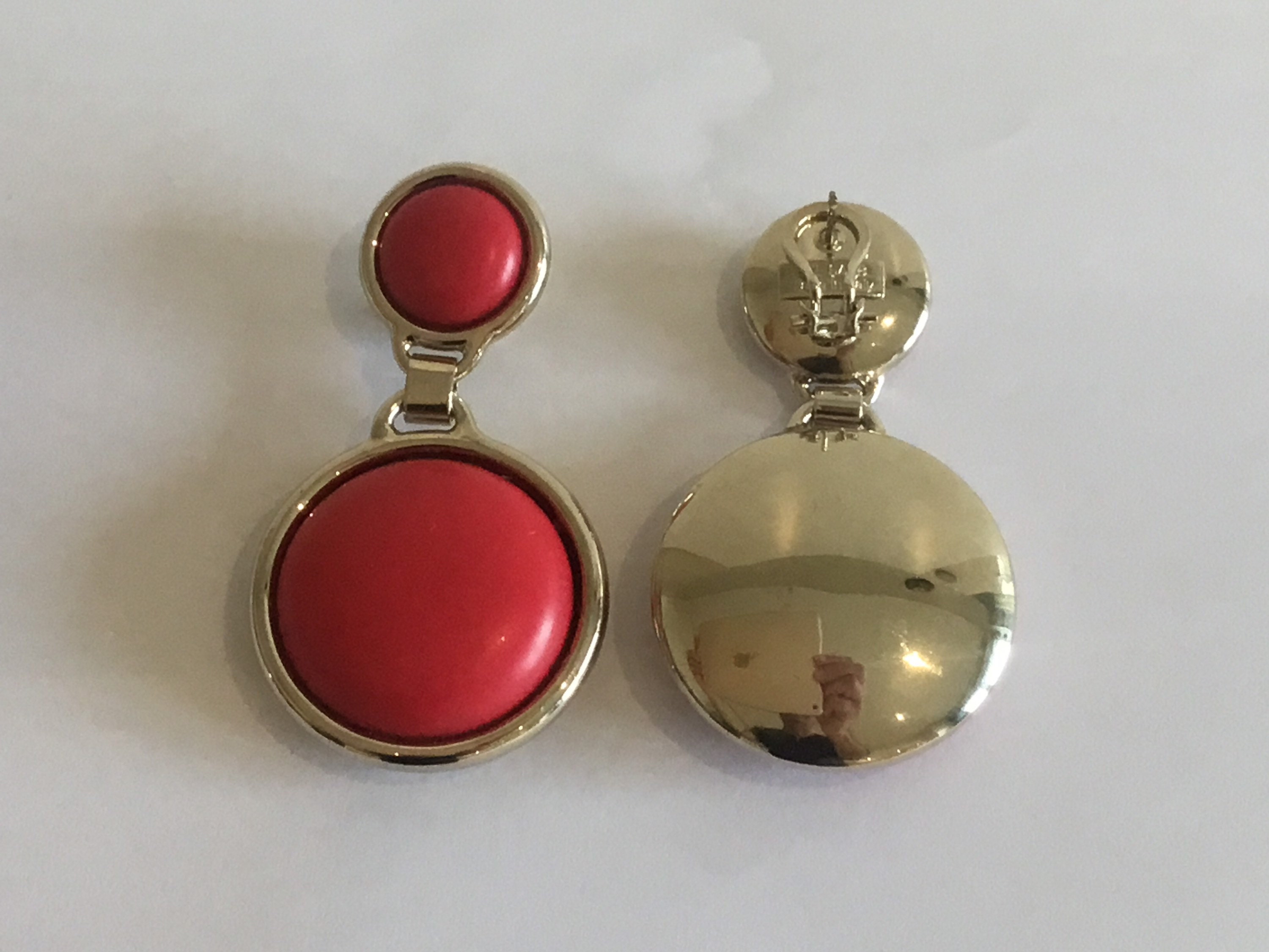 Vintage Earrings | Elie Saab Gold Plated Red Resin, Italian Designer Dangle Earrings — photo 5 of 7