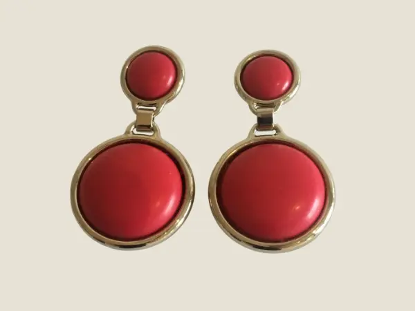 Vintage Earrings | Elie Saab Gold Plated Red Resin, Italian Designer Dangle Earrings