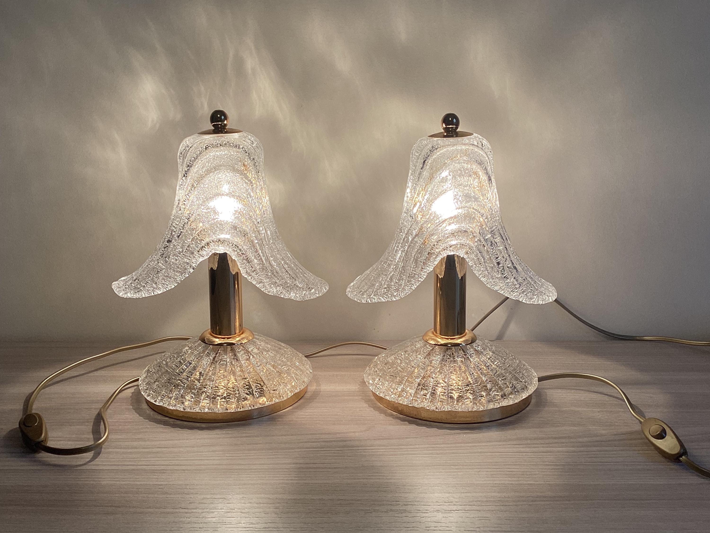Vintage Murano Lamps | 1980s White "Graniglia" Glass Pair, Crystalline Italian Lighting — photo 2 of 8