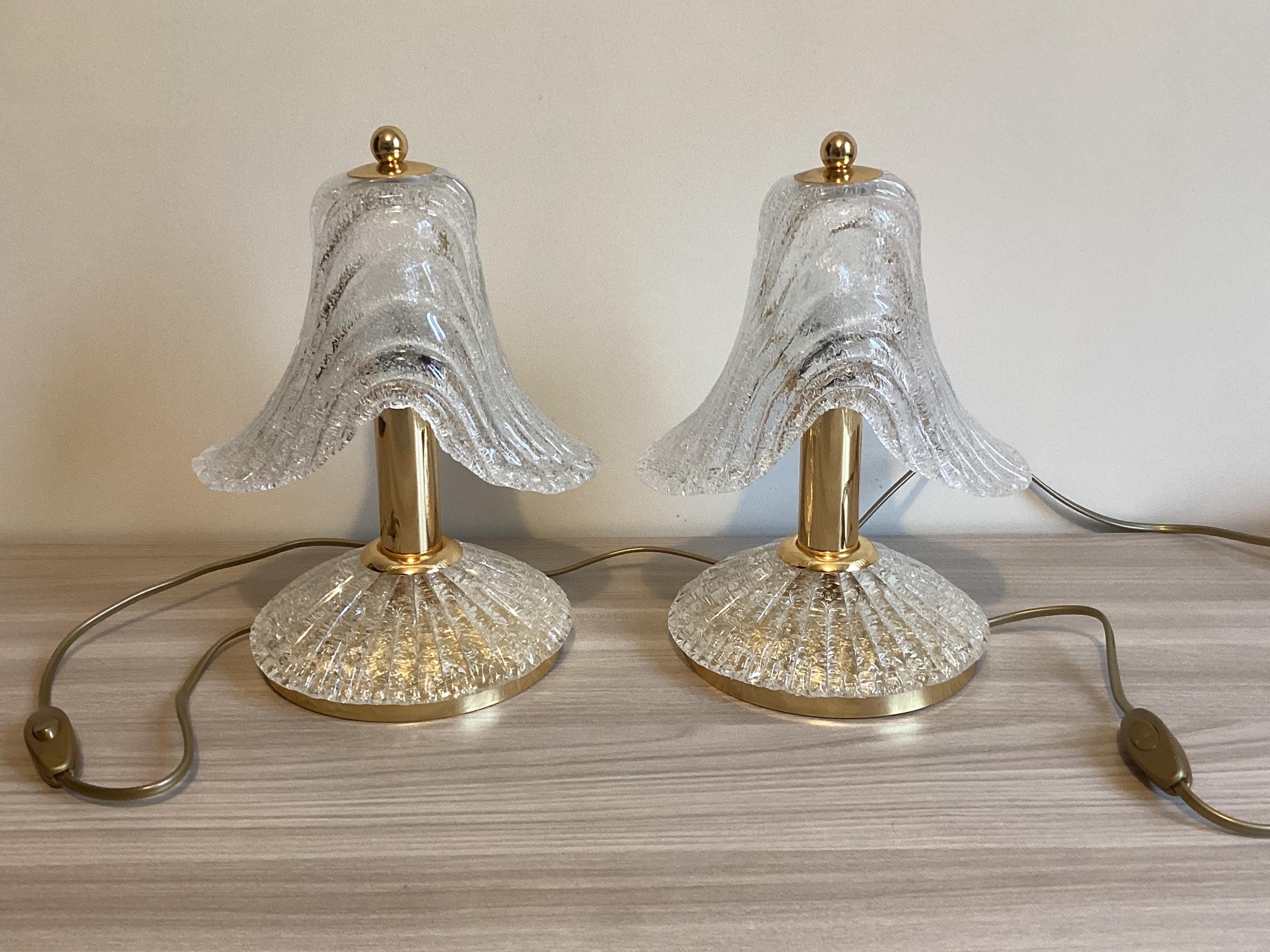 Vintage Murano Lamps | 1980s White "Graniglia" Glass Pair, Crystalline Italian Lighting — photo 3 of 8