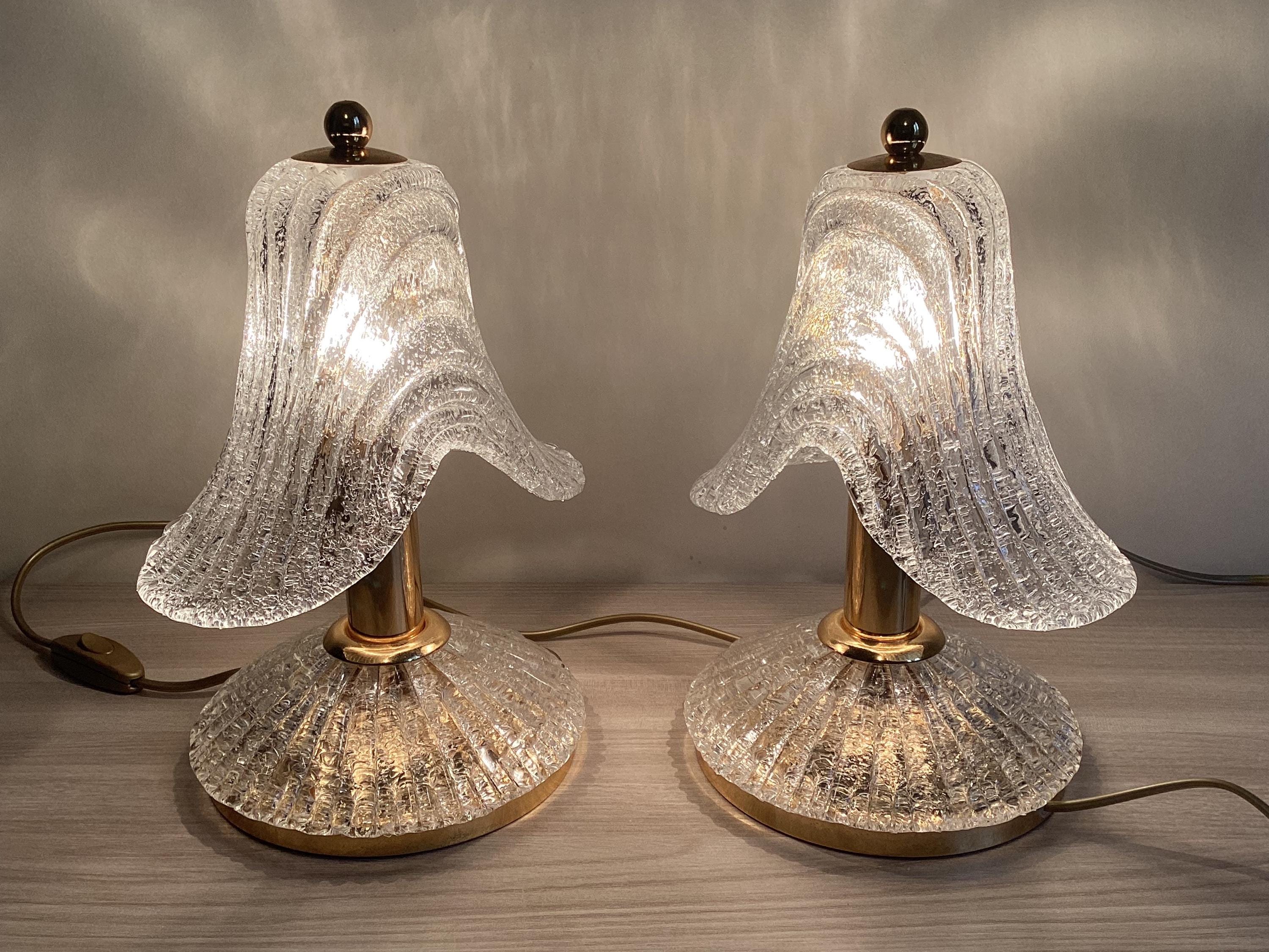 Vintage Murano Lamps | 1980s White "Graniglia" Glass Pair, Crystalline Italian Lighting — photo 7 of 8