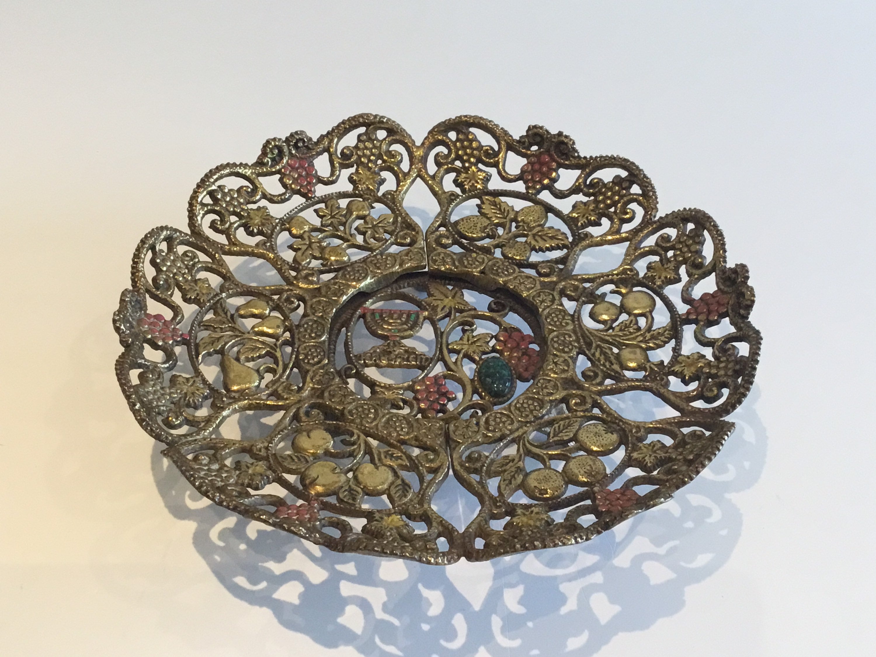 Vintage Judaica Centrepiece | 1950s Limited Edition Eilat Stone, Enamel Brass Jerusalem — photo 2 of 8