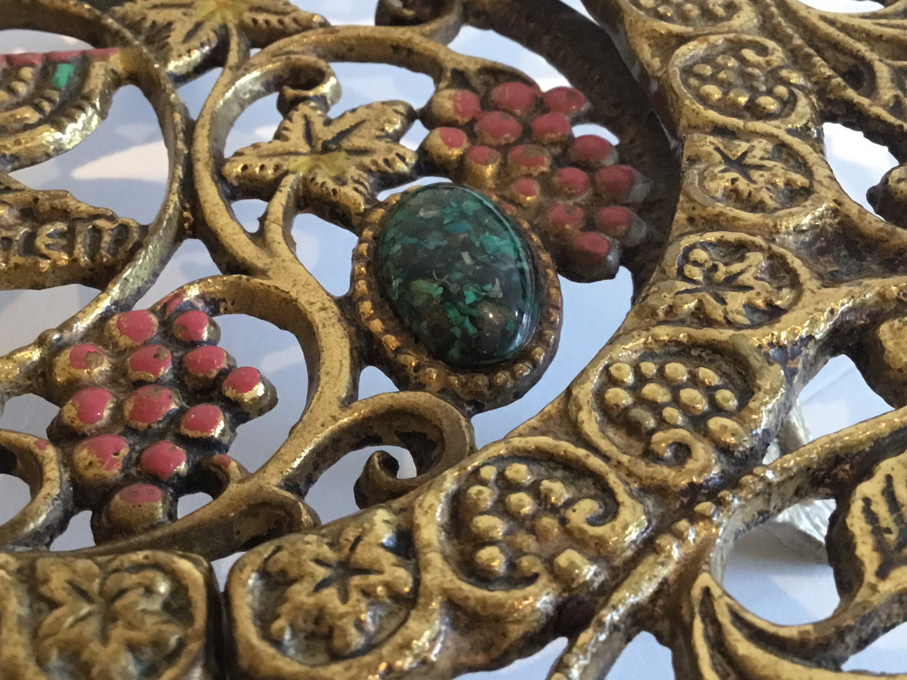 Vintage Judaica Centrepiece | 1950s Limited Edition Eilat Stone, Enamel Brass Jerusalem — photo 3 of 8