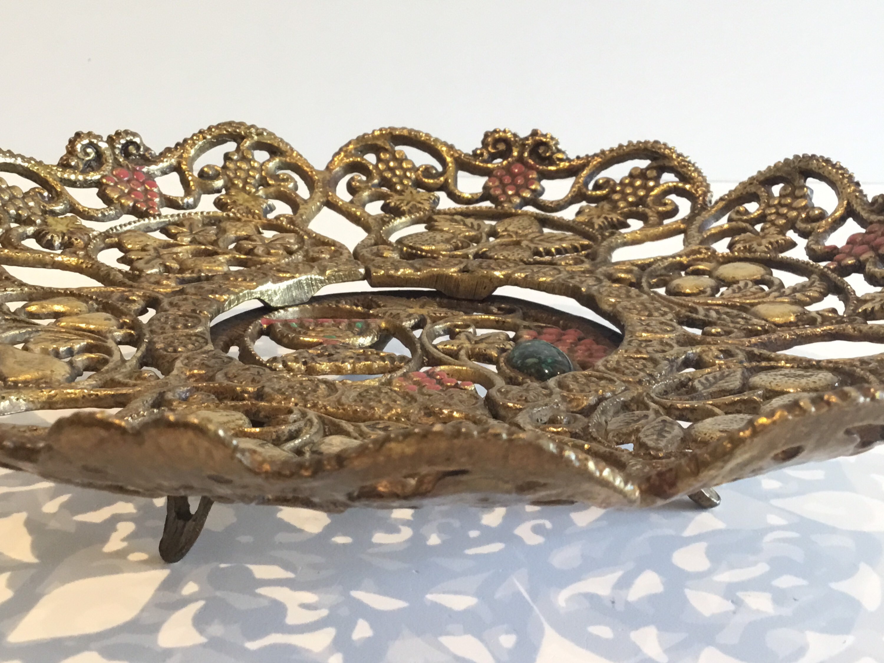 Vintage Judaica Centrepiece | 1950s Limited Edition Eilat Stone, Enamel Brass Jerusalem — photo 7 of 8