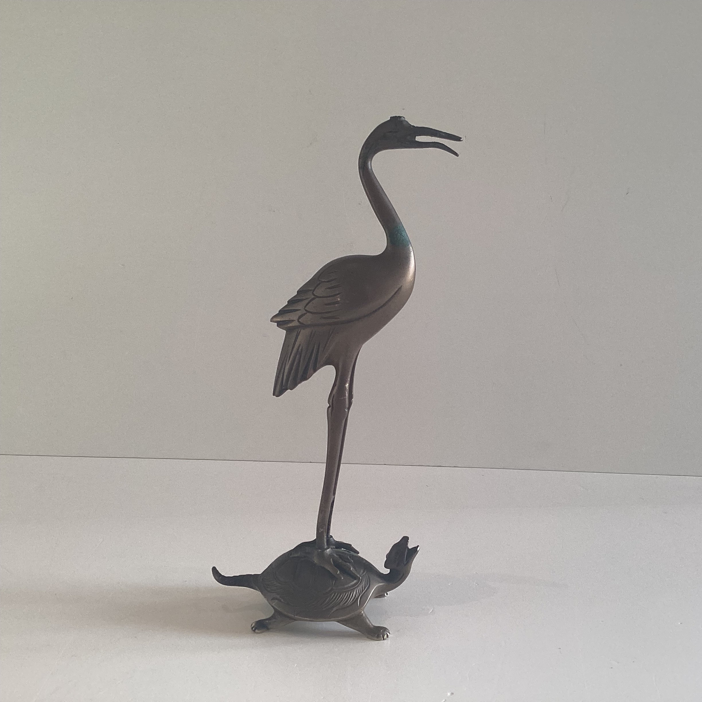 Vintage Bronze Sculpture | Chinese Stork & Turtle Statue, 1900s Animal Figure — photo 2 of 8