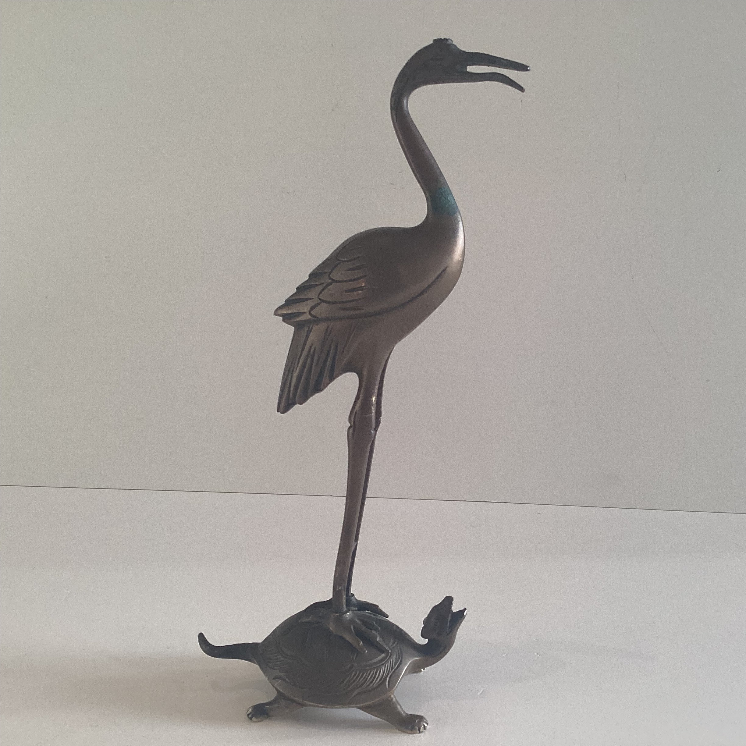 Vintage Bronze Sculpture | Chinese Stork & Turtle Statue, 1900s Animal Figure — photo 3 of 8