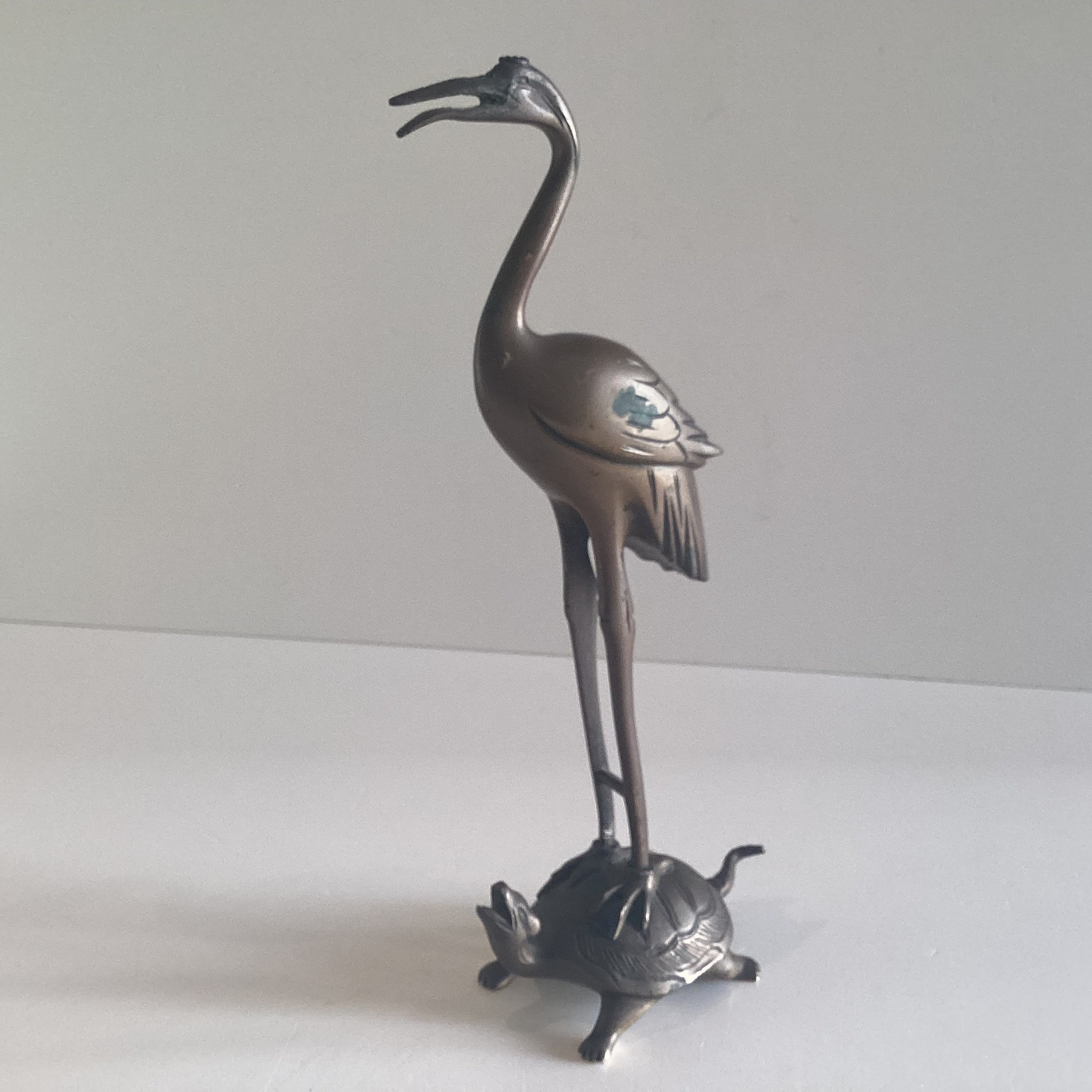Vintage Bronze Sculpture | Chinese Stork & Turtle Statue, 1900s Animal Figure — photo 4 of 8
