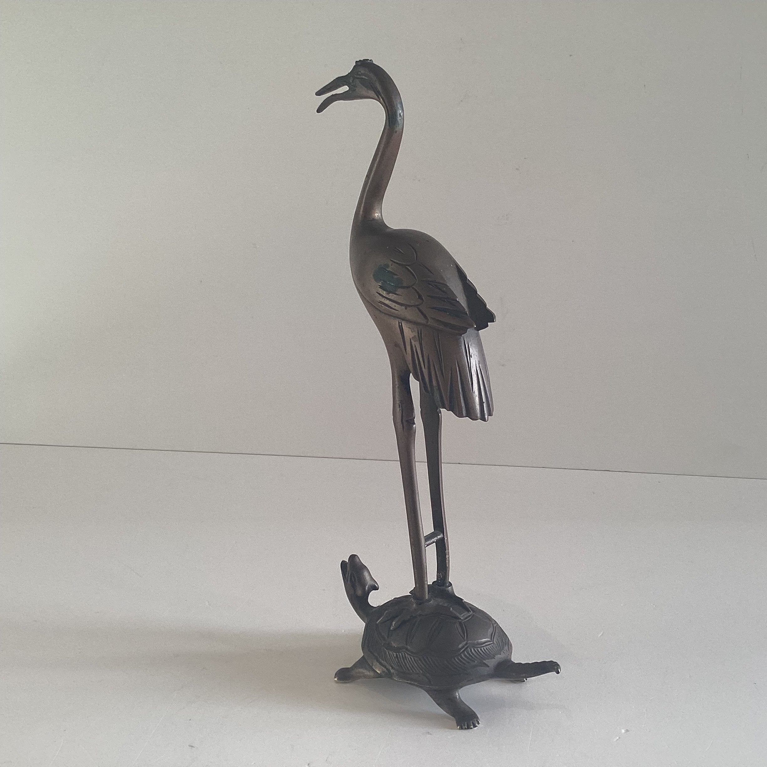 Vintage Bronze Sculpture | Chinese Stork & Turtle Statue, 1900s Animal Figure — photo 5 of 8