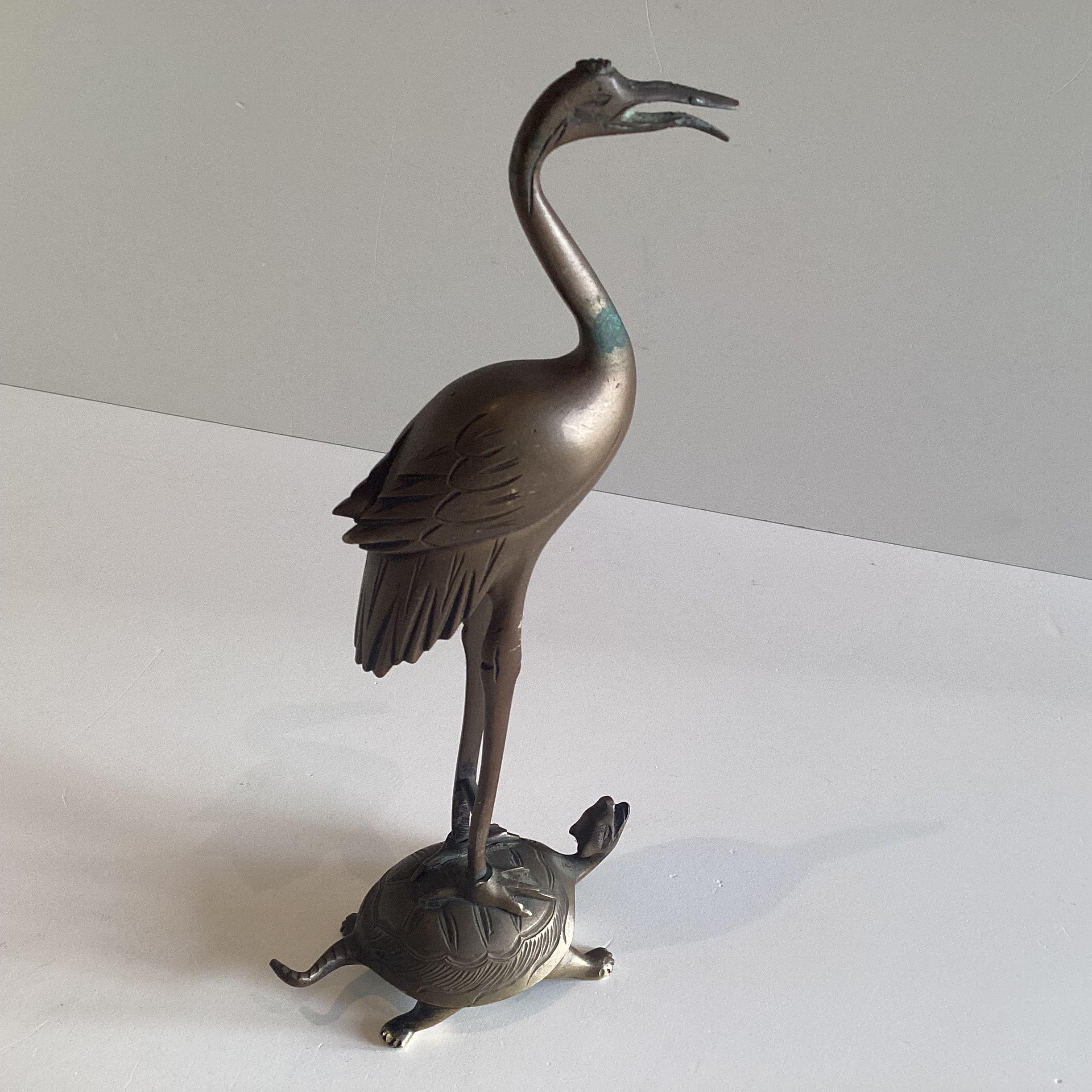 Vintage Bronze Sculpture | Chinese Stork & Turtle Statue, 1900s Animal Figure — photo 6 of 8