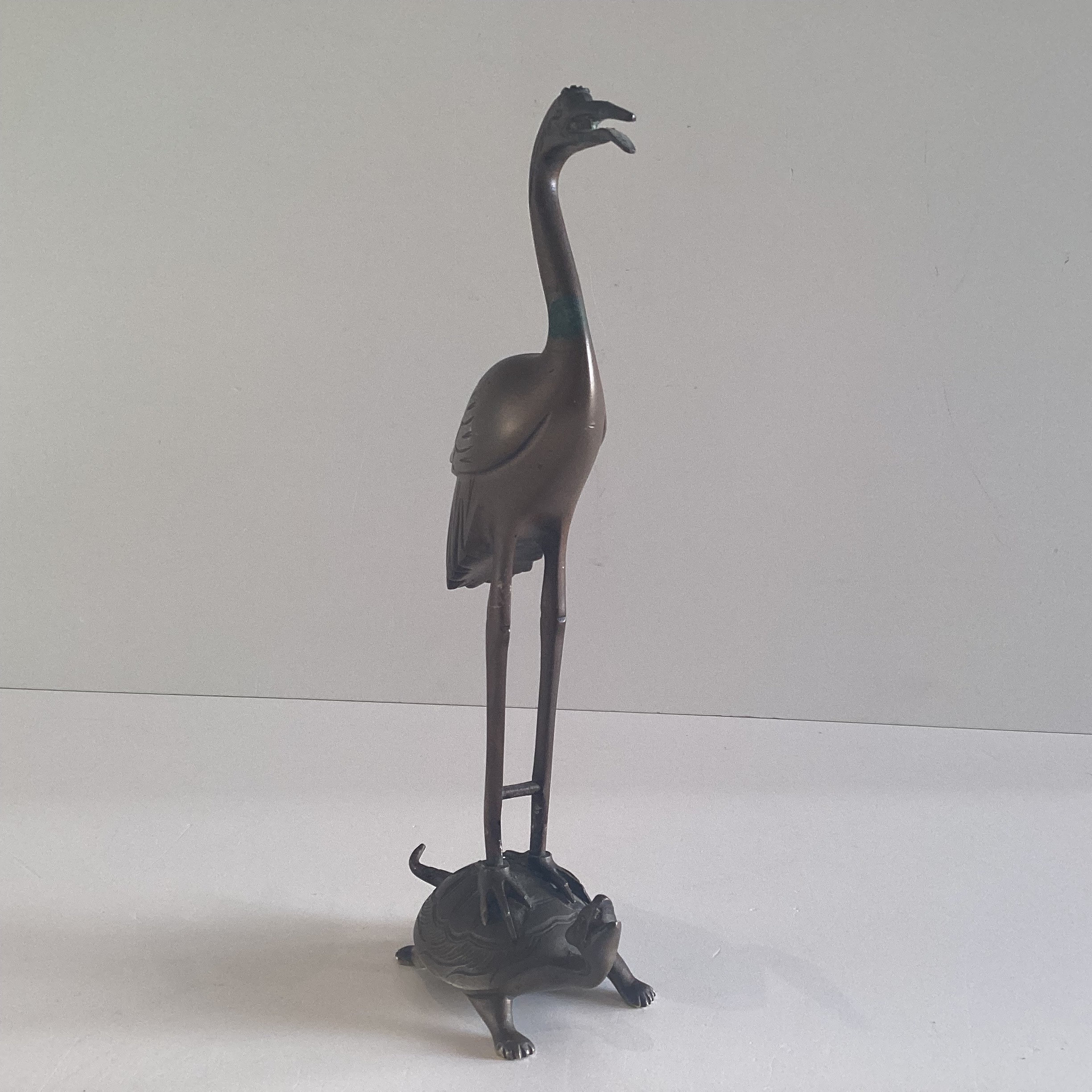 Vintage Bronze Sculpture | Chinese Stork & Turtle Statue, 1900s Animal Figure — photo 7 of 8
