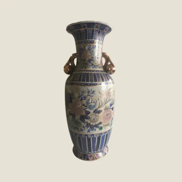 Vintage Vase | 1970s Chinese Hand Painted Floral, Large Gold Decorated Porcelain