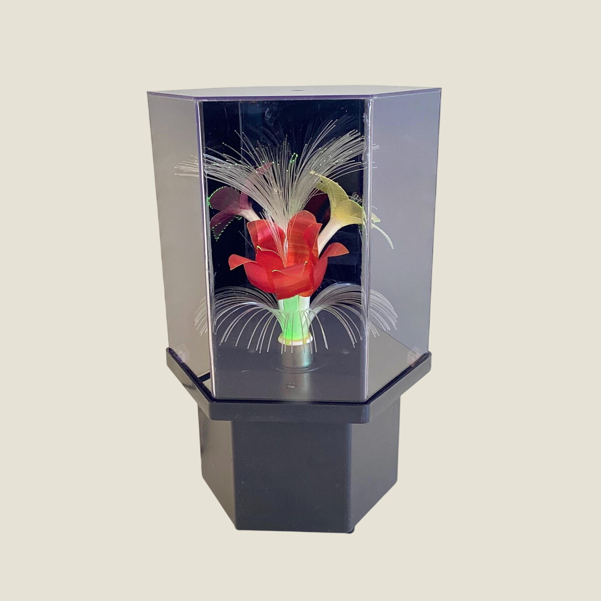 Retro Lamp | 1980s Italian Plexiglas Sculptural Light, Rotating Optic Fiber Flowers