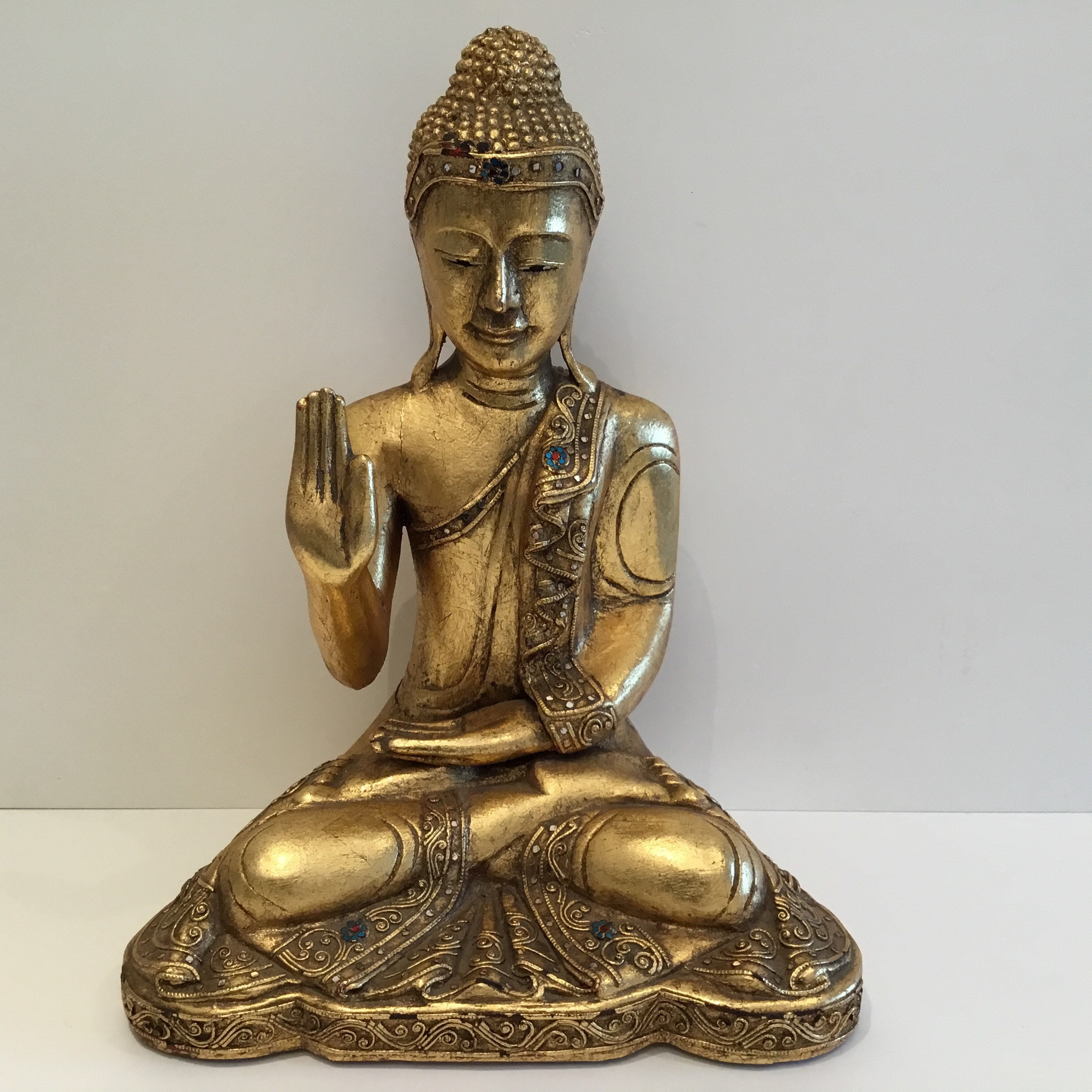 Vintage Collectible Large Size Burma Buddha in the Abhaya Mudra (1960s) Hand-Carved Statue — photo 5 of 11