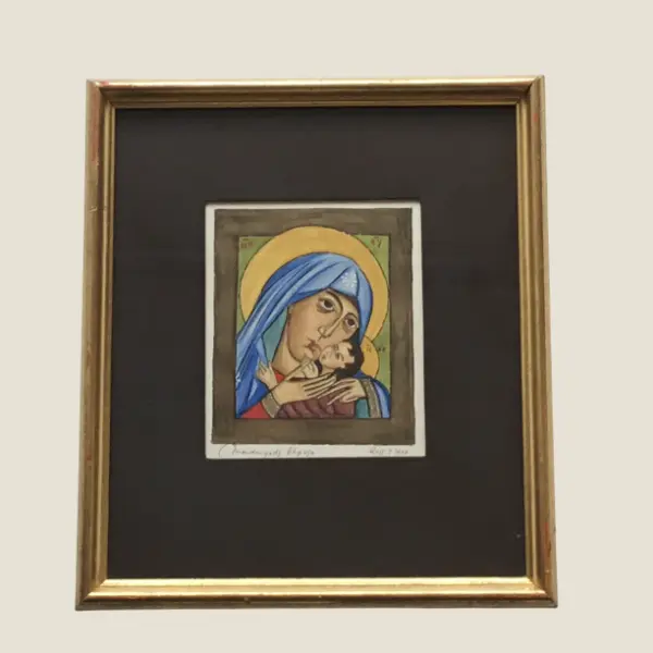 Mother Of God ‘Eleusa’ Orthodox  Icon Painting (1930s) Hand-Painted Miniature