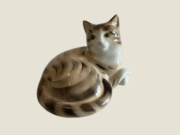Vintage Porcelain Cat | Just Cat & Friends 1970s England, Glass Eyes Hand Painted Figurine