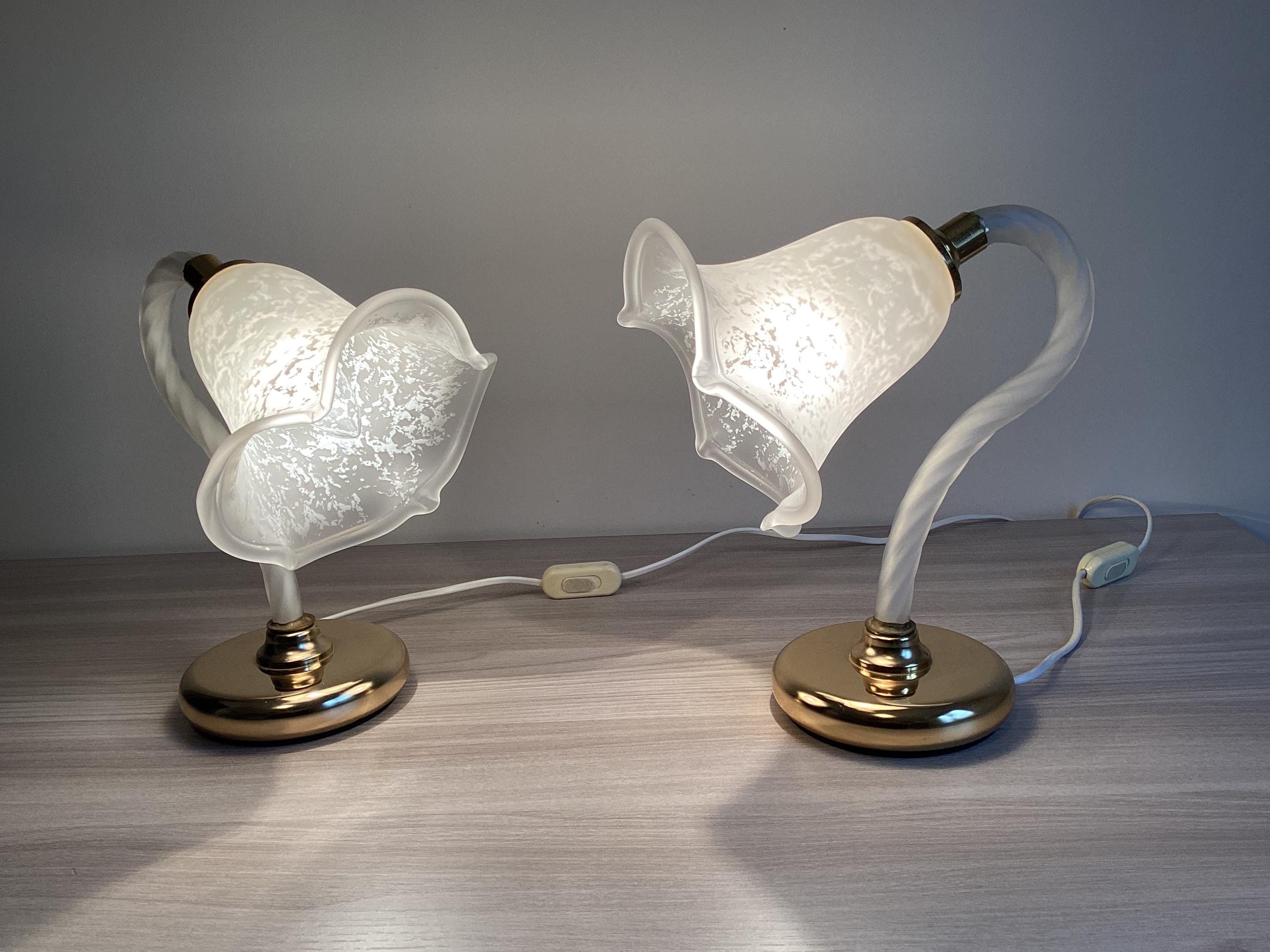 Vintage Murano Lamps | 1980s Italian Pair, Frosted Glass with Gold Plated Metal — photo 2 of 8