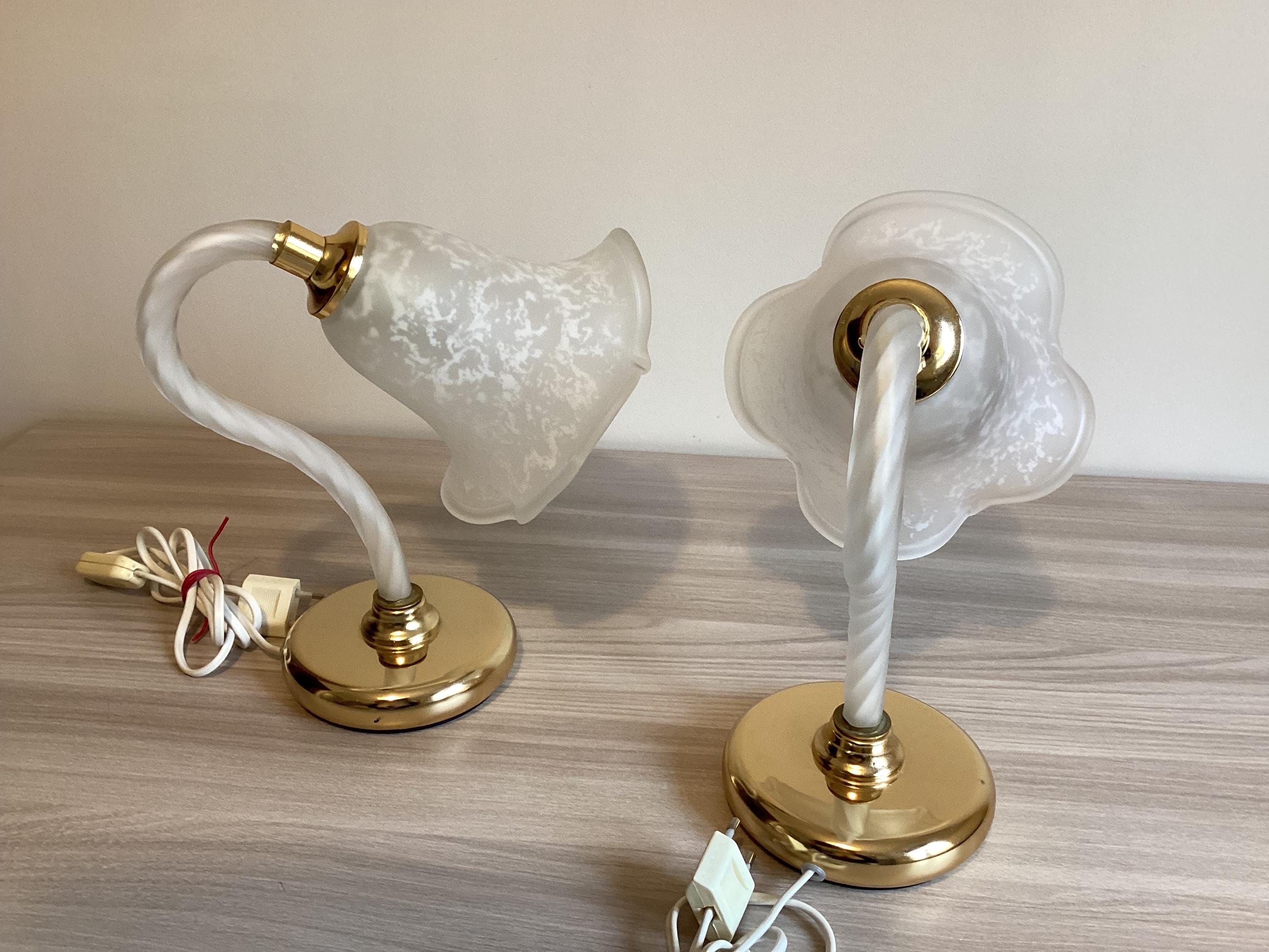Vintage Murano Lamps | 1980s Italian Pair, Frosted Glass with Gold Plated Metal — photo 6 of 8