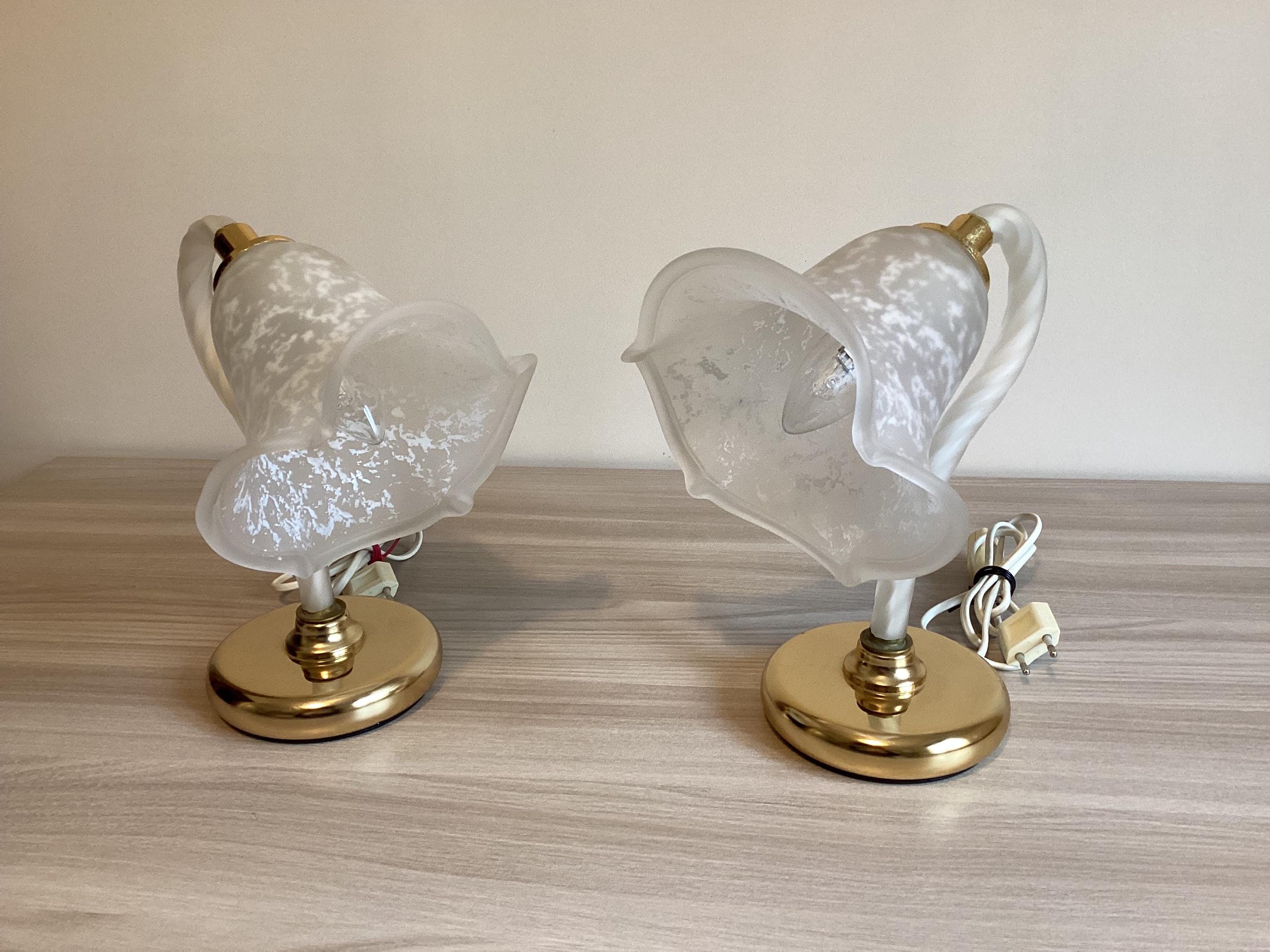 Vintage Murano Lamps | 1980s Italian Pair, Frosted Glass with Gold Plated Metal — photo 8 of 8
