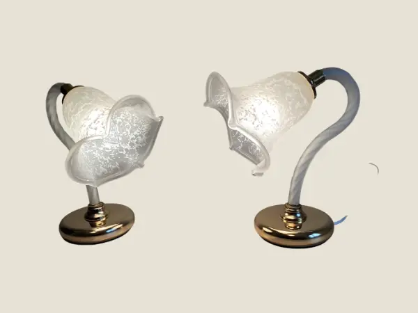 Vintage Murano Lamps | 1980s Italian Pair, Frosted Glass with Gold Plated Metal