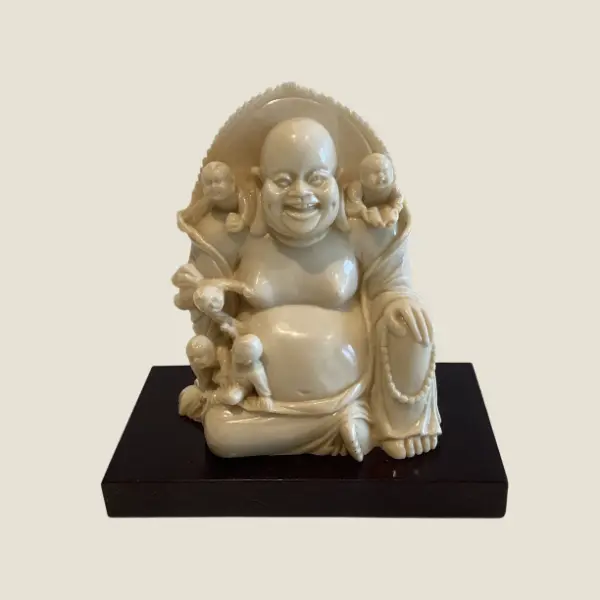 Buddha Sculpture  1950s | Religious Statue - Rare Child Figure In Ivory Resin Made In China