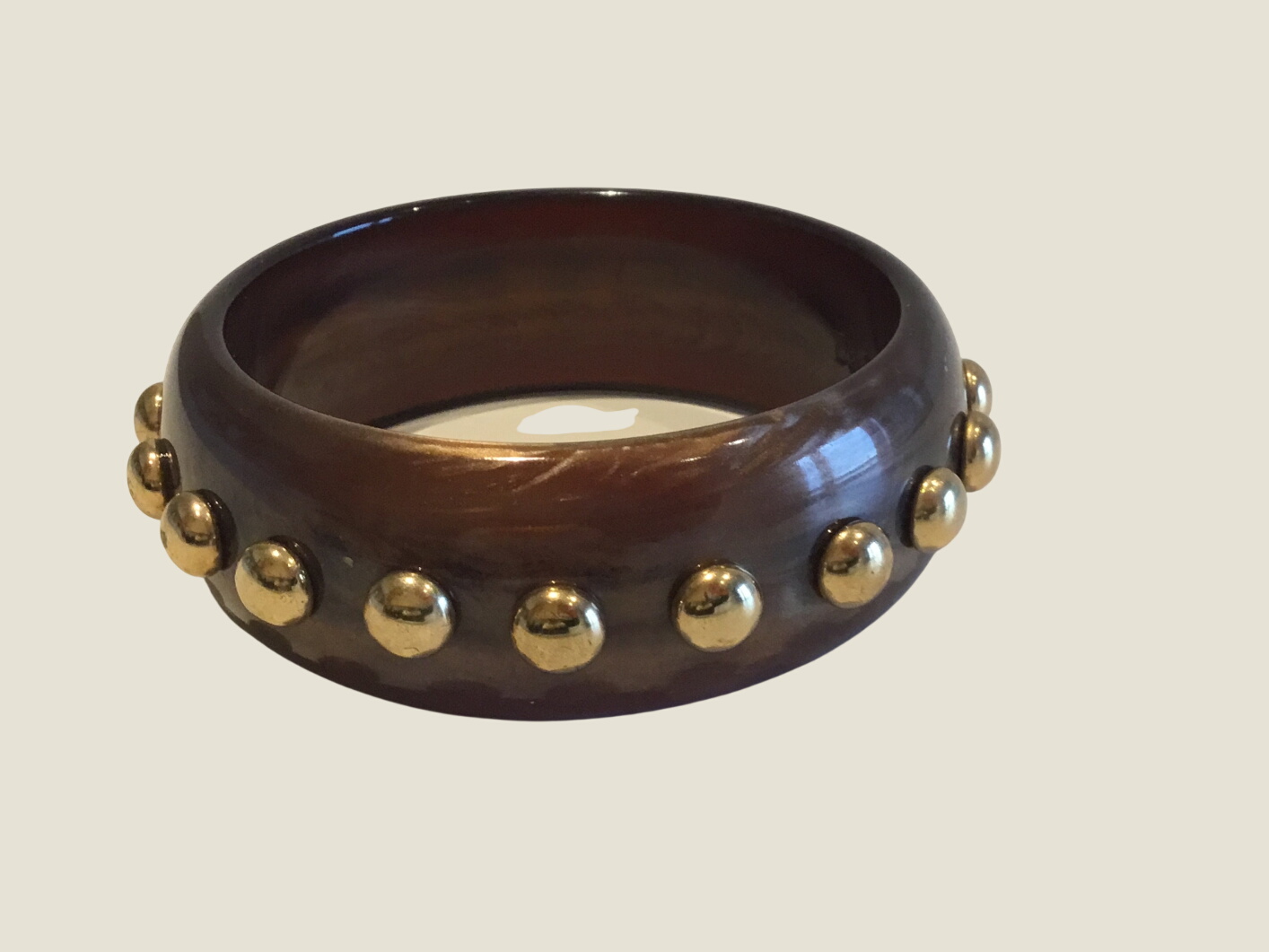Vintage Jewelry | Dolce & Gabbana Design [1990s] Brown Resin Bangle With Gold Studs