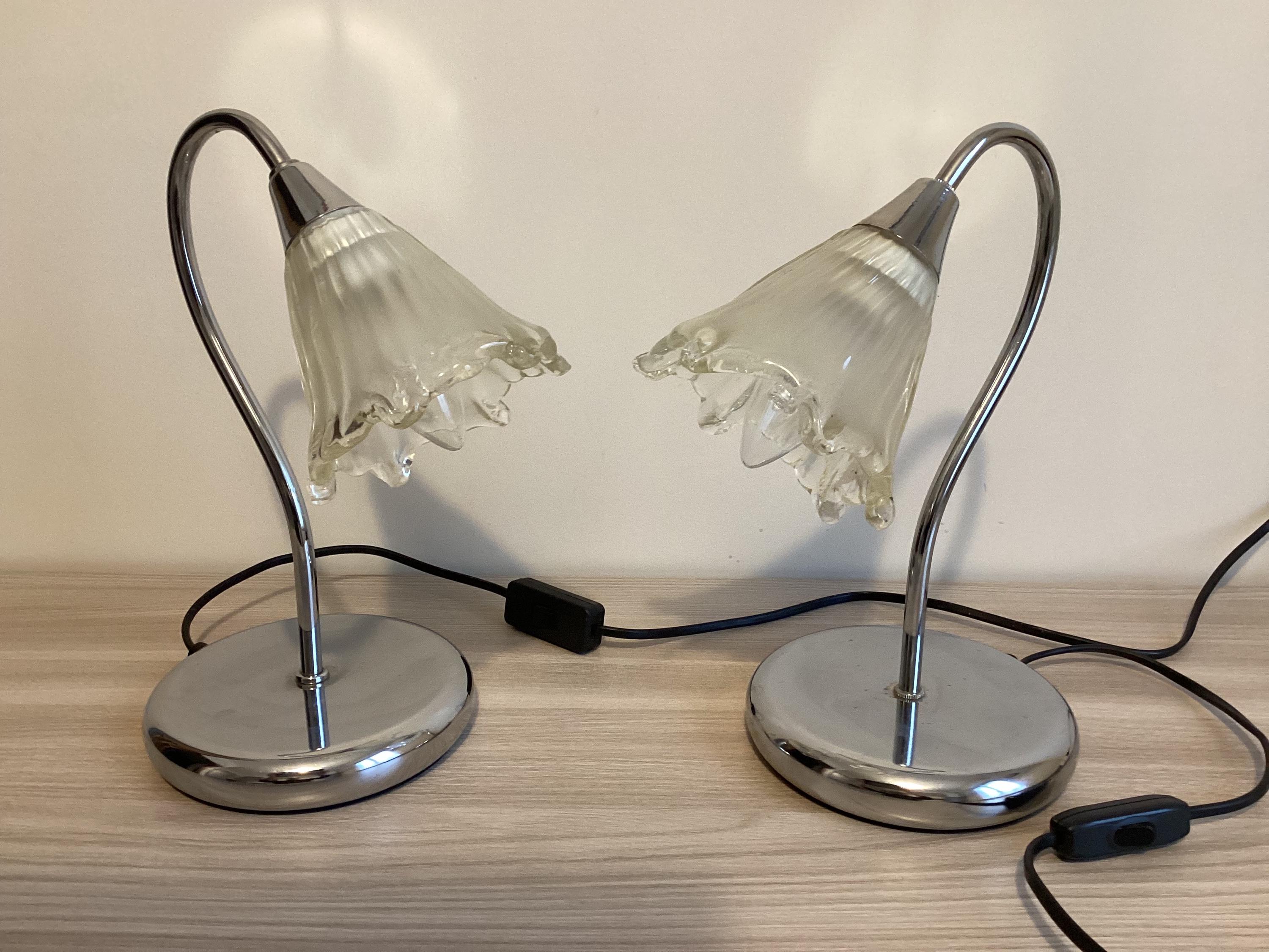 Vintage Table Lamps | Jolly Design Italy 1980s, Chrome & Murano Glass Pair — photo 3 of 8