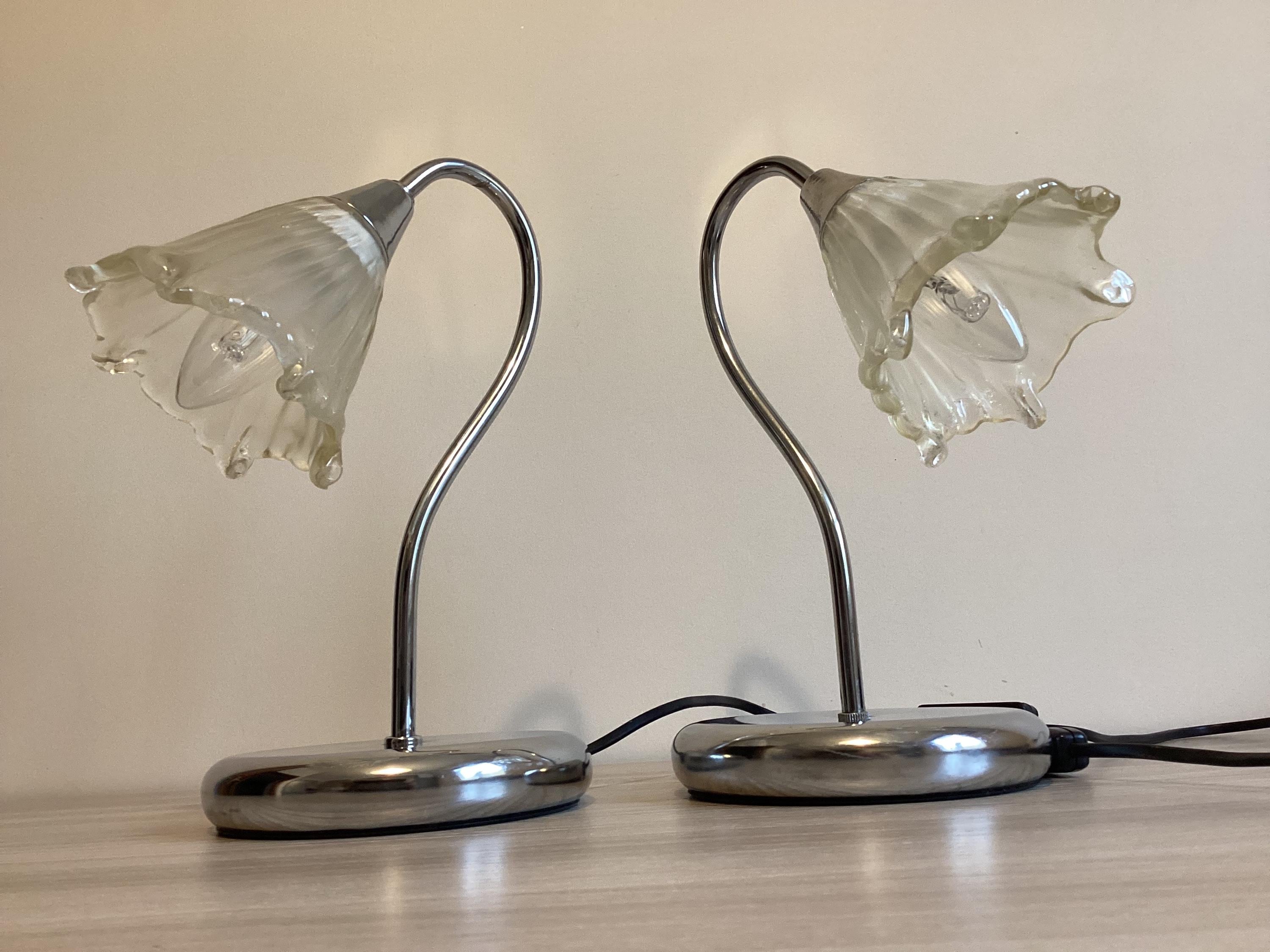 Vintage Table Lamps | Jolly Design Italy 1980s, Chrome & Murano Glass Pair — photo 4 of 8