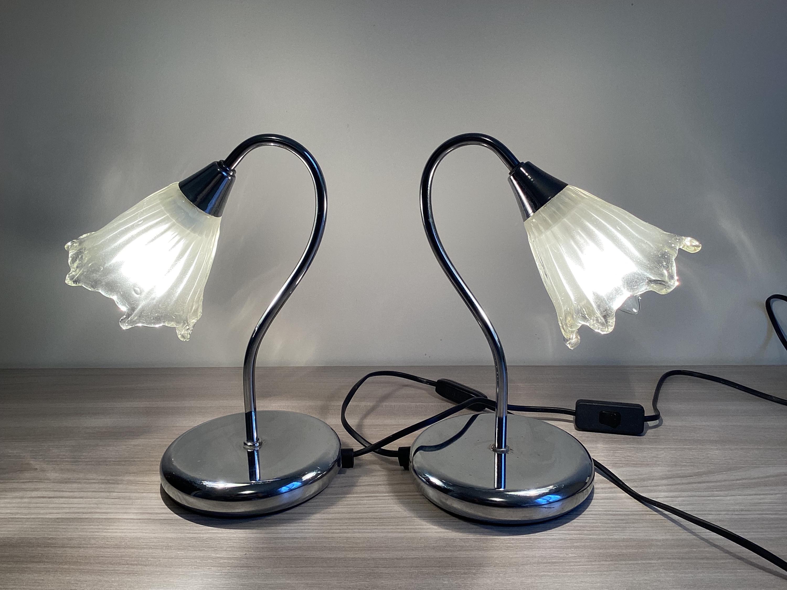 Vintage Table Lamps | Jolly Design Italy 1980s, Chrome & Murano Glass Pair — photo 5 of 8