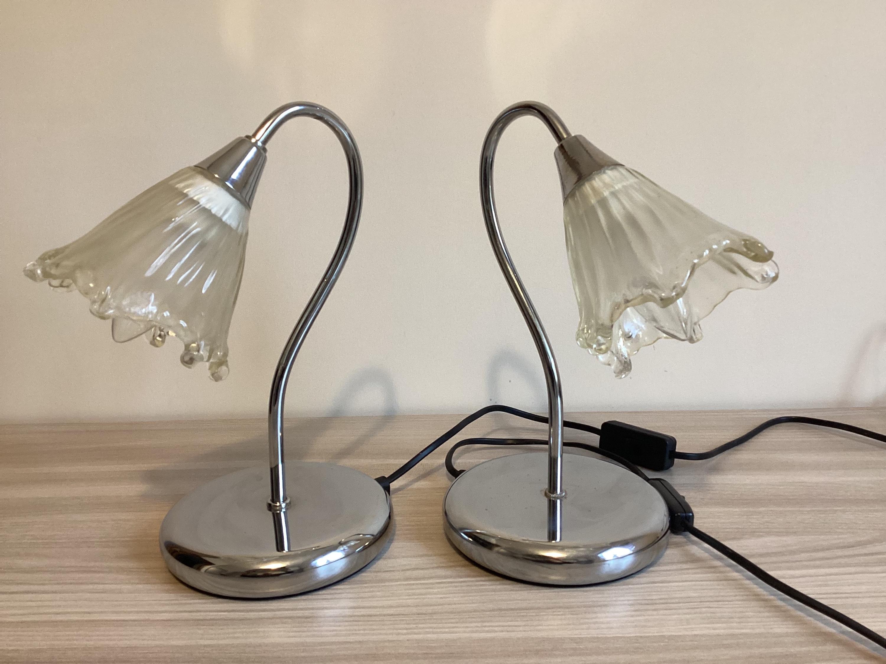 Vintage Table Lamps | Jolly Design Italy 1980s, Chrome & Murano Glass Pair — photo 6 of 8