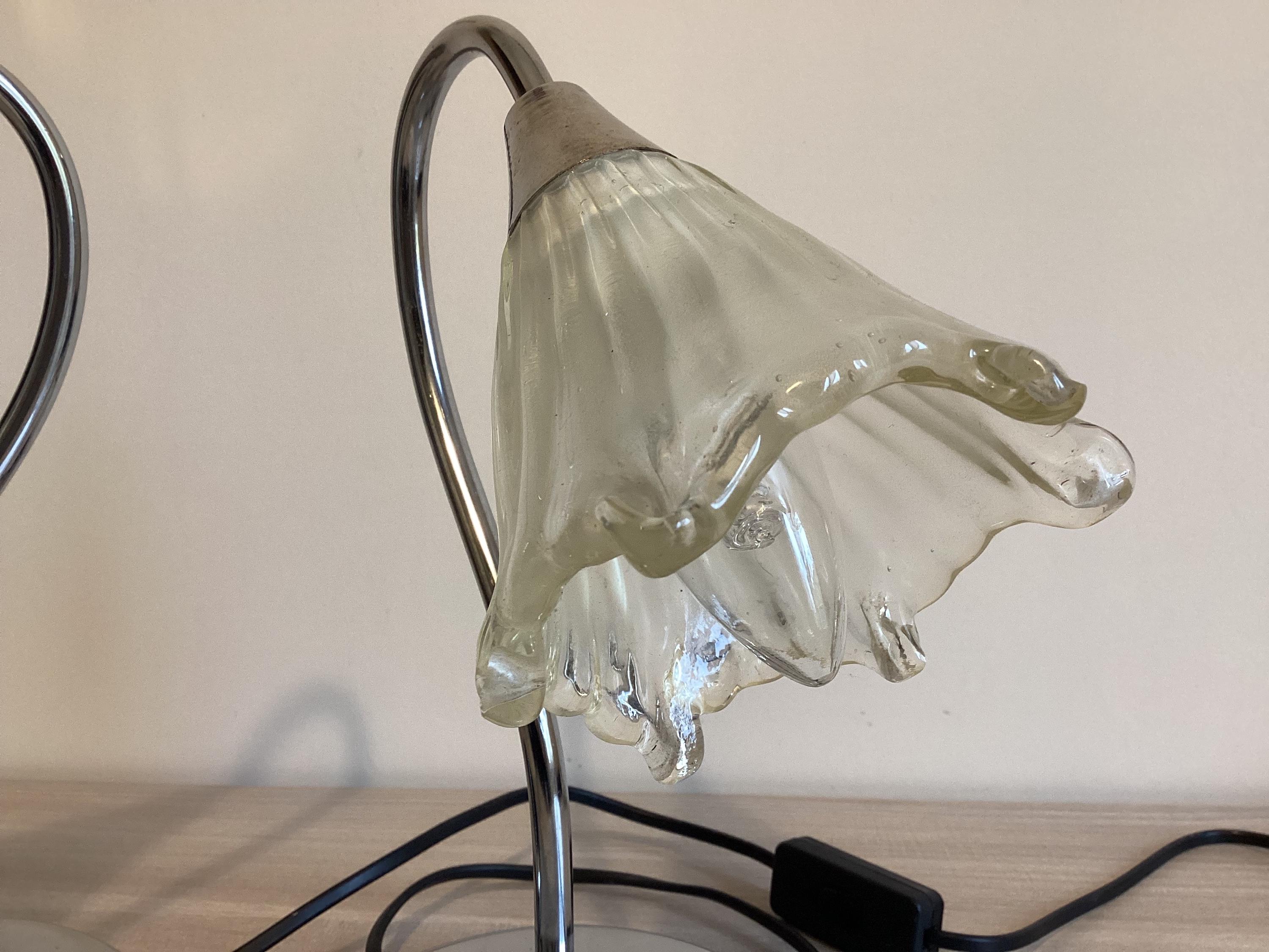 Vintage Table Lamps | Jolly Design Italy 1980s, Chrome & Murano Glass Pair — photo 7 of 8