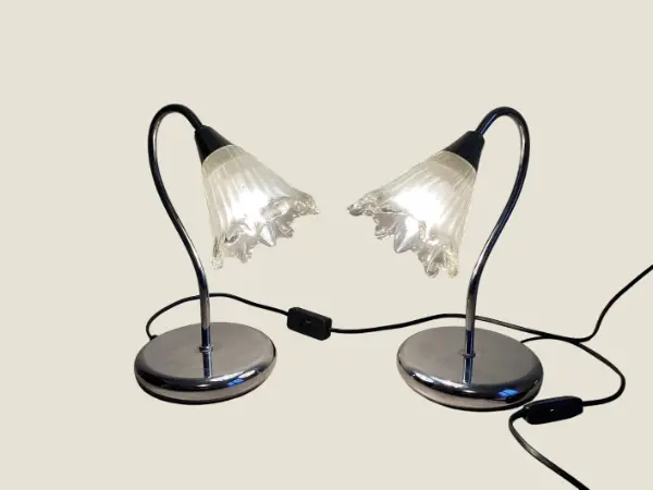 Vintage Table Lamps | Jolly Design Italy 1980s, Chrome & Murano Glass Pair
