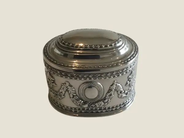 Vintage French Box | 1930s Silver-Plated Decorative Trinket Box, Red Velvet Lined