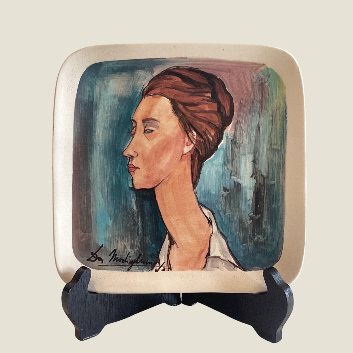 Vintage Ceramic Wall Plate Modigliani Portrait Hand Painted Italian Art Pottery Nove Italy