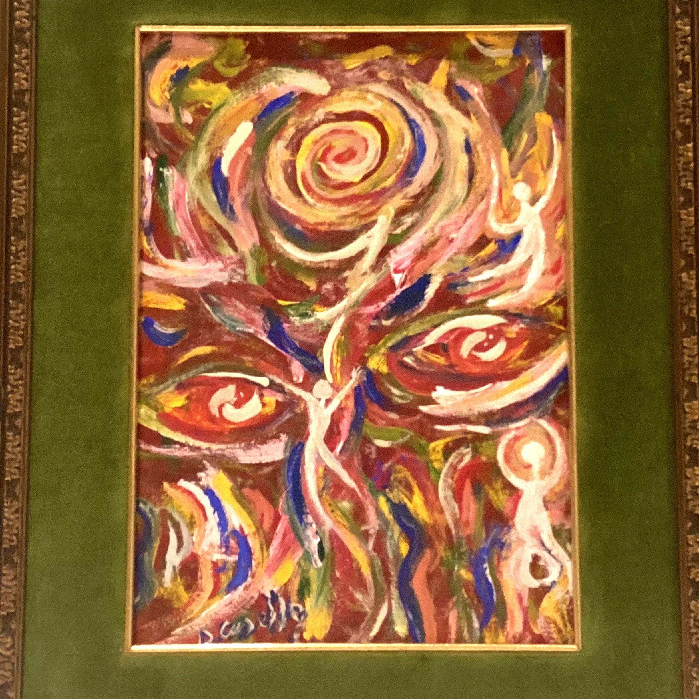 Abstract Painting | Diego Casella-Pc-1954 "Red Eyes" (1984), Italian Futurist Visionary Art — photo 4 of 8