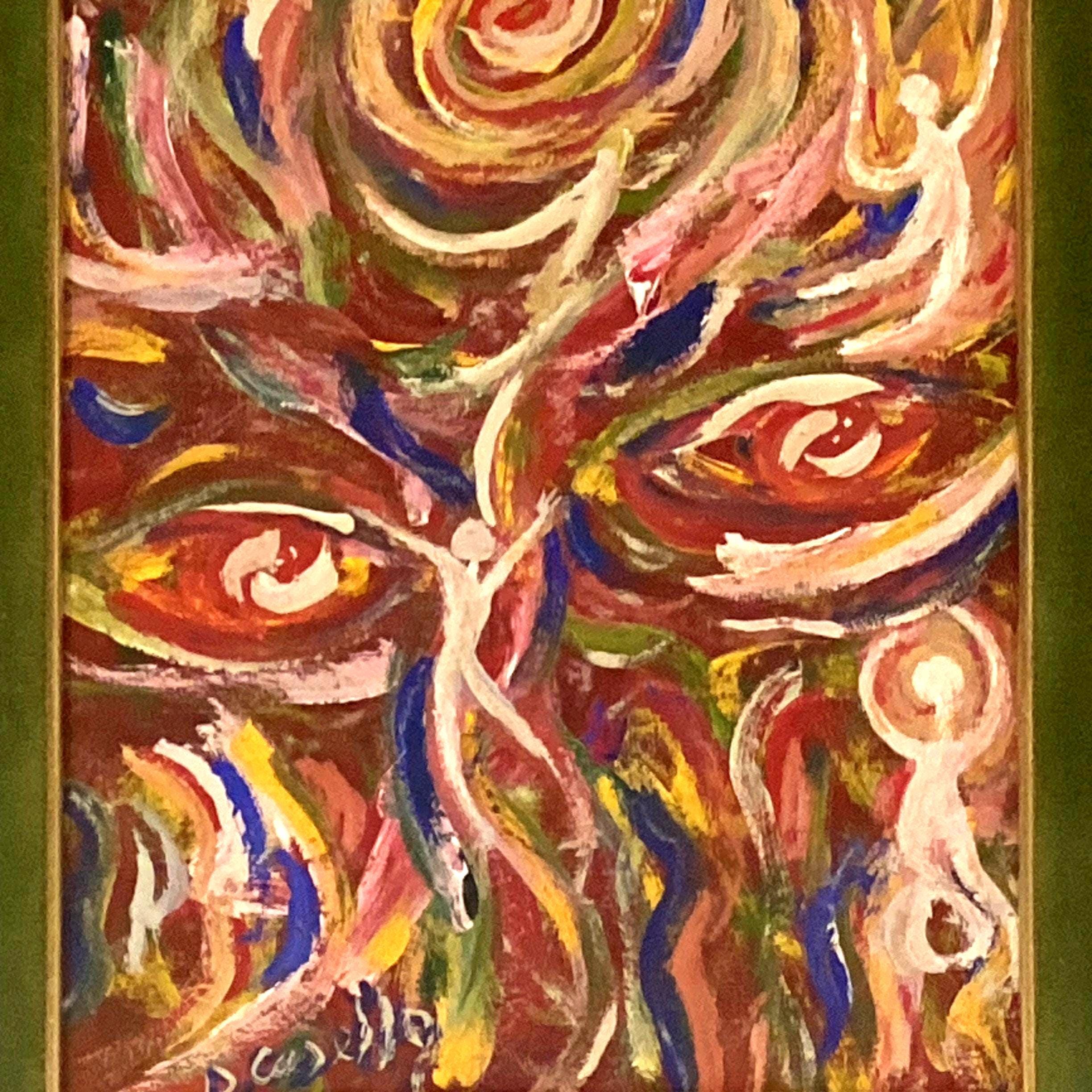 Abstract Painting | Diego Casella-Pc-1954 "Red Eyes" (1984), Italian Futurist Visionary Art — photo 6 of 8
