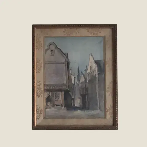 Antique Watercolour Painting | Alfred Stevens Late 19th Century, Belgian City Church View