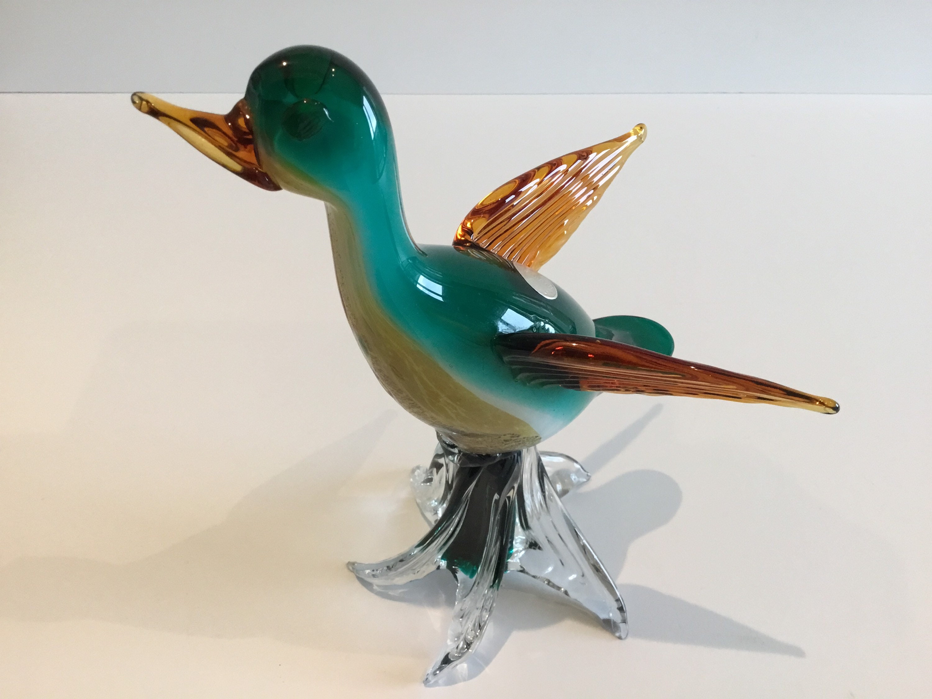 Vintage Murano Glass | 1960s Italian Handmade Duck Figurine, Original Label — photo 6 of 9