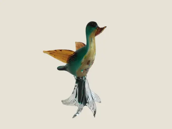 Vintage Murano Glass | 1960s Italian Handmade Duck Figurine, Original Label
