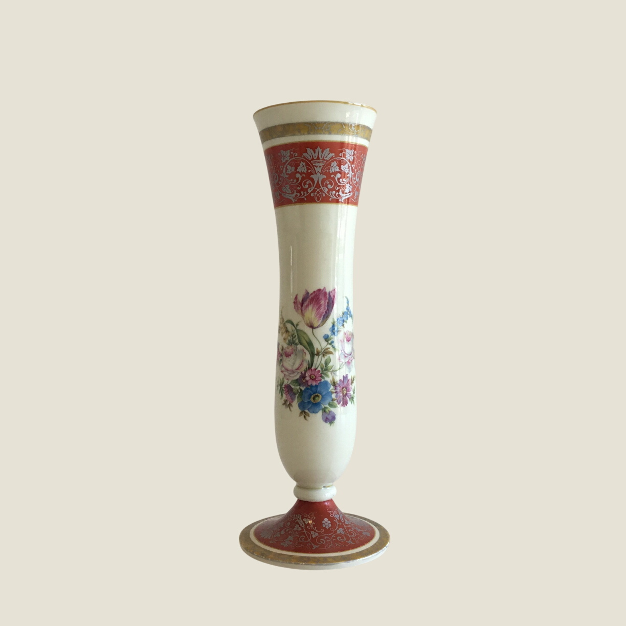 Vintage Porcelain Vase | Rosenthal Germany 1940s, Hand Painted Floral Decorated