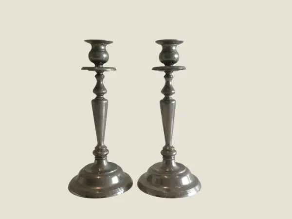 Art Deco Candlesticks French Aluminum Alloy Pair Vintage France 1930s