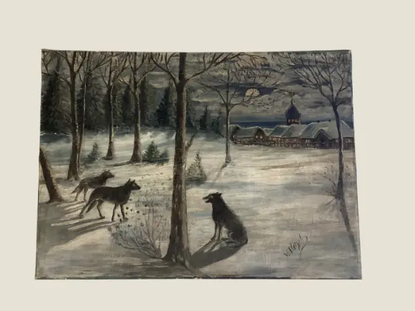 Painting With Wolves (1900s) Made In Ukraine