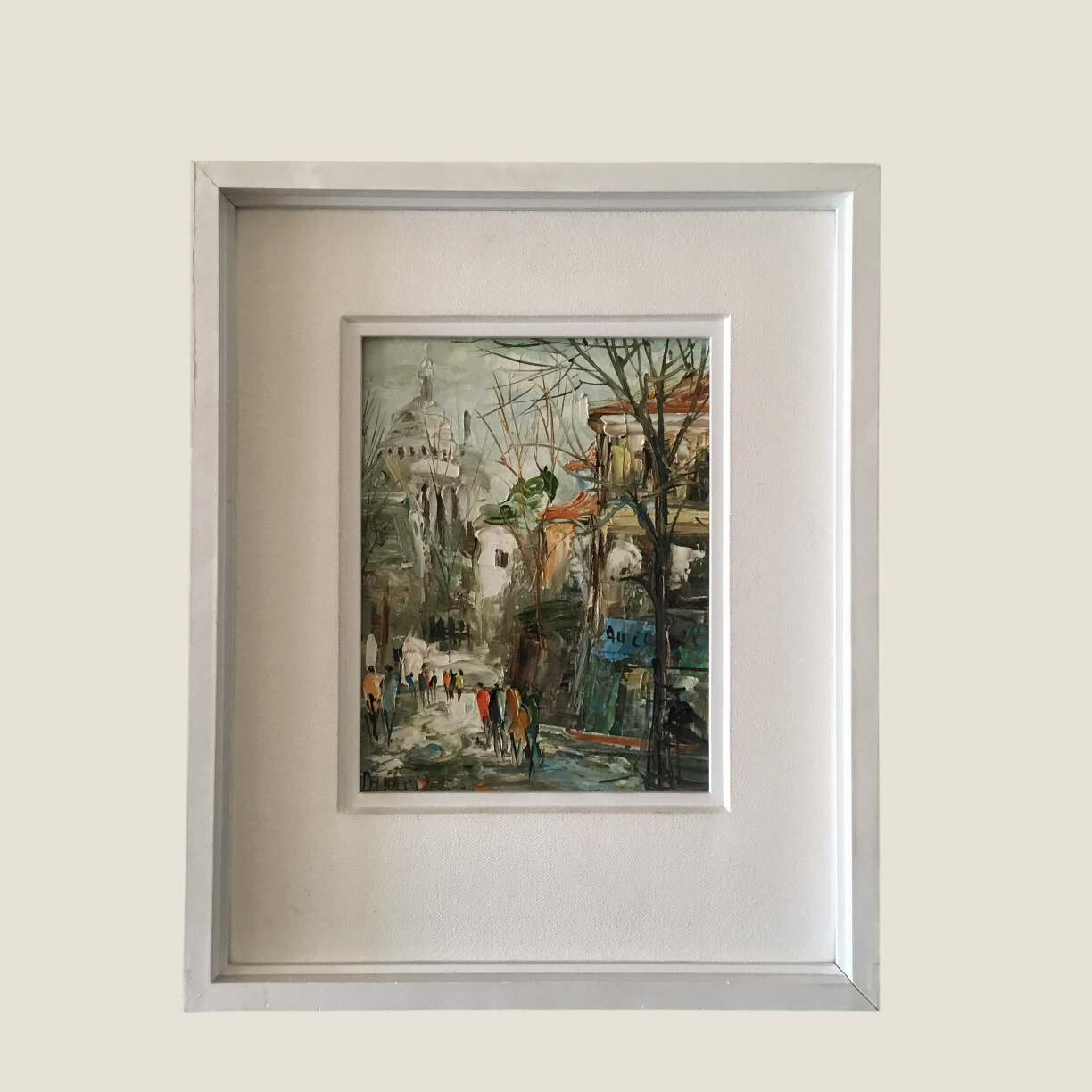 Vintage Painting | 1950s French Montmartre Paris Landscape, Signed Original Frame