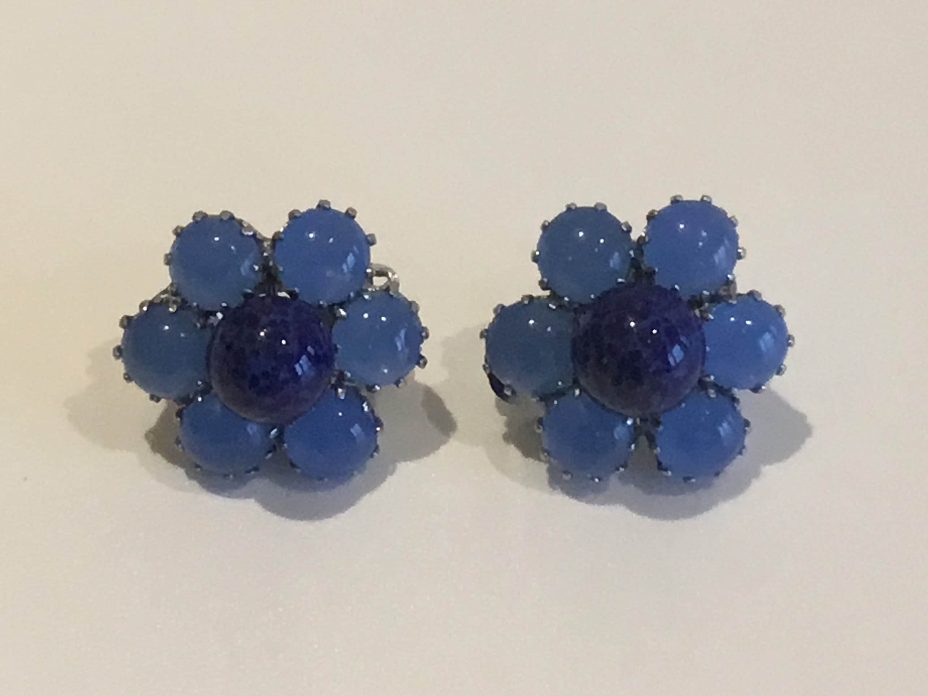 Vintage Earrings | 1980s Austrian Blue Resin Bead, Handmade Aventurine Jewelry — photo 2 of 8