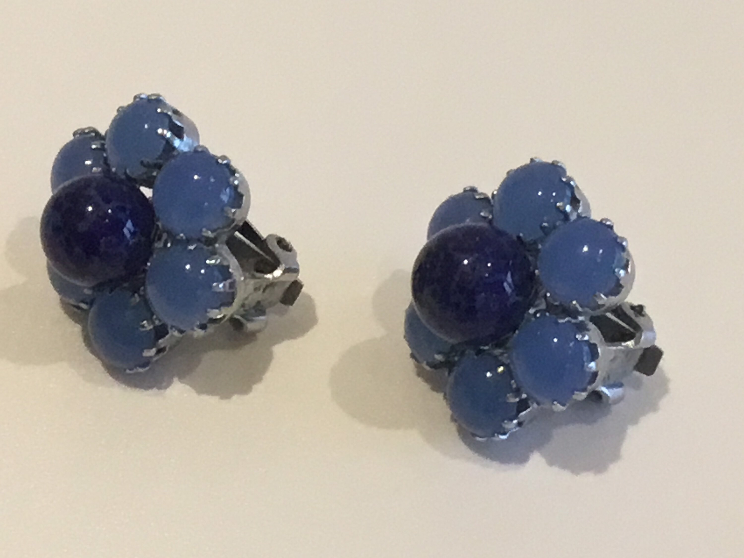 Vintage Earrings | 1980s Austrian Blue Resin Bead, Handmade Aventurine Jewelry — photo 3 of 8