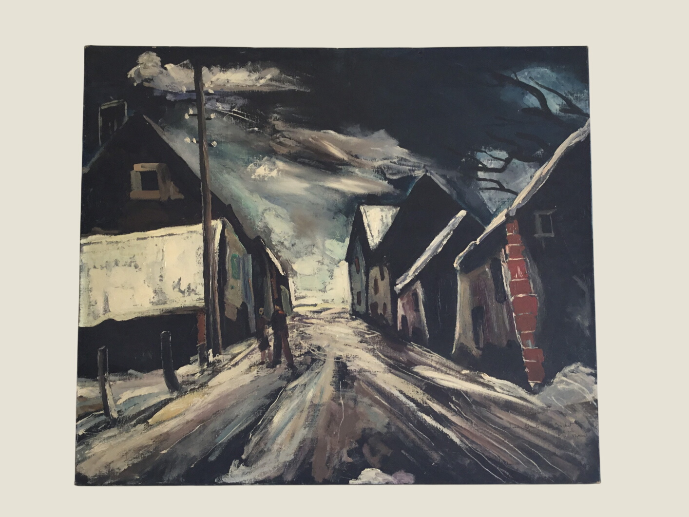 Vintage Painting | 1950s Winter Landscape After Vlaminck, French Large Oil on Canvas