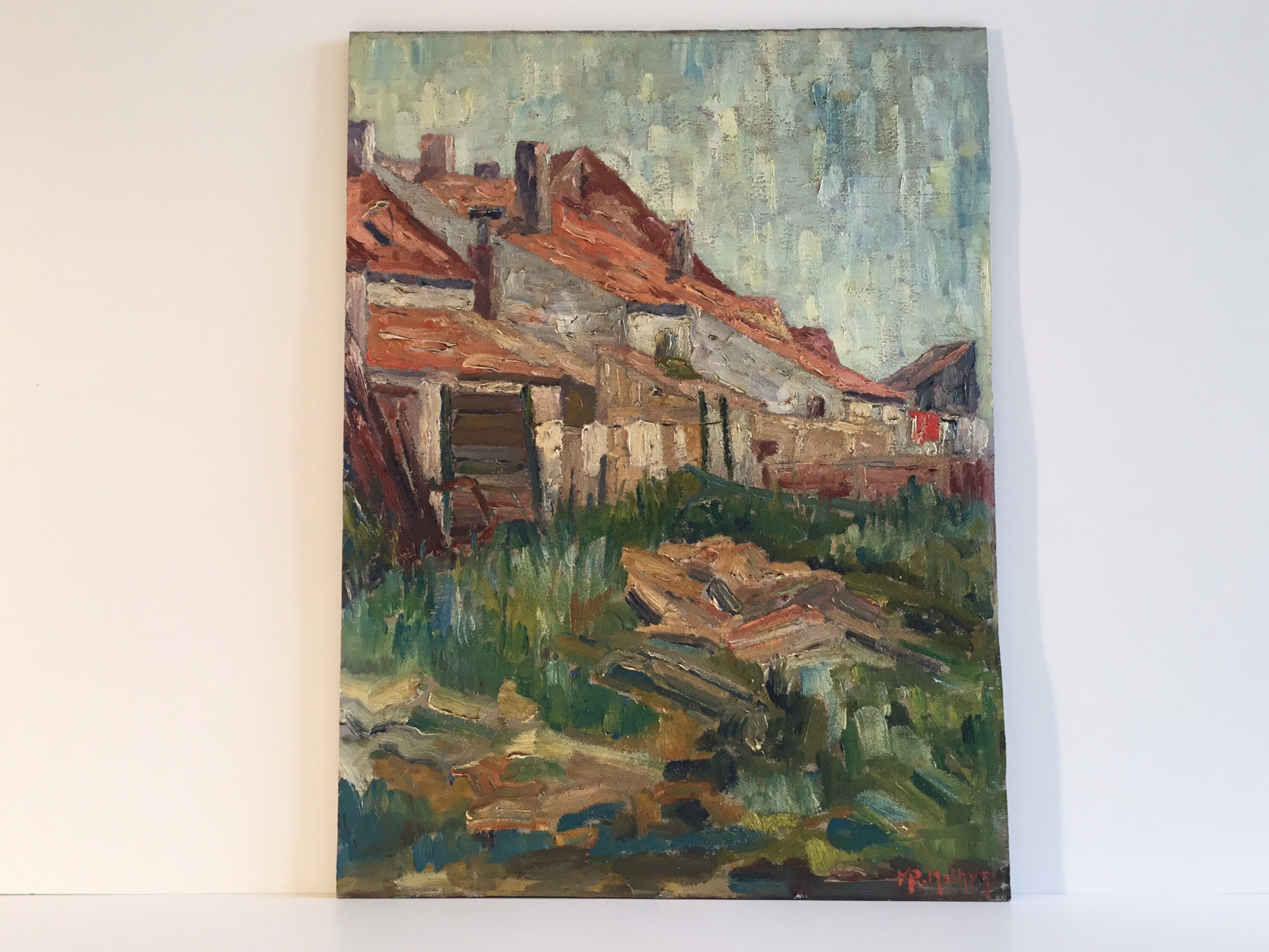 Vintage Painting | Mathys 1940s Country Houses, Belgian French Impressionist Landscape — photo 3 of 11